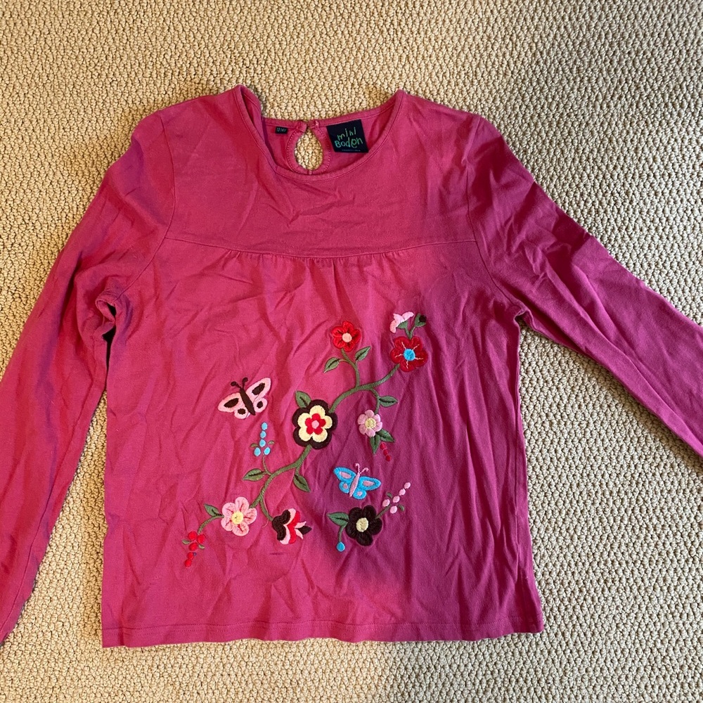 Youth girls Pink long sleeve top with flowers